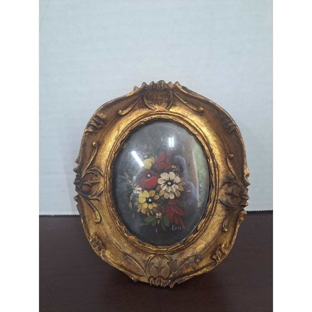 Vintage Tara Floral Oil Painting In Gold Tone Frame Signed